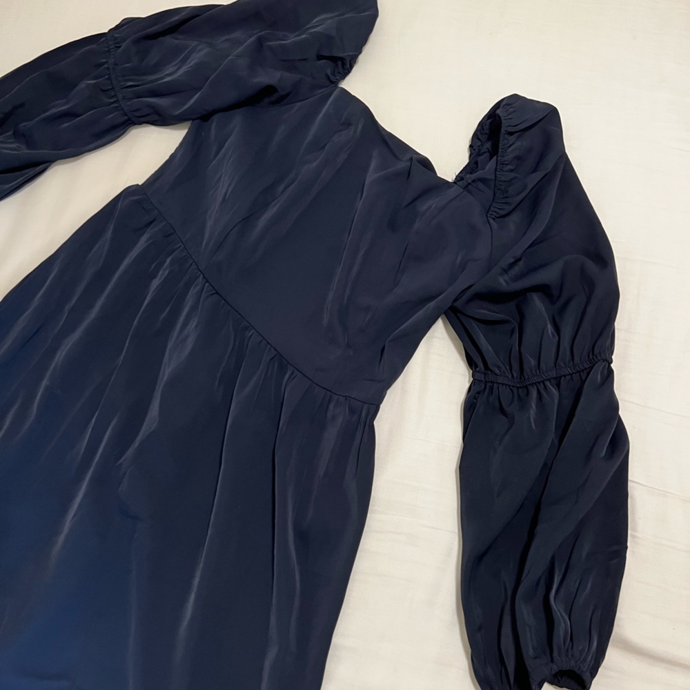 NAVY Puff Sleeve MIDI Dress